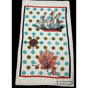 Royal Terry Of California Towel‎ Mod Nautical Ship Dot Vtg 60s Sz 59.5"x36" MCM